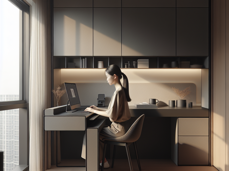 Home office com móvel multifuncional