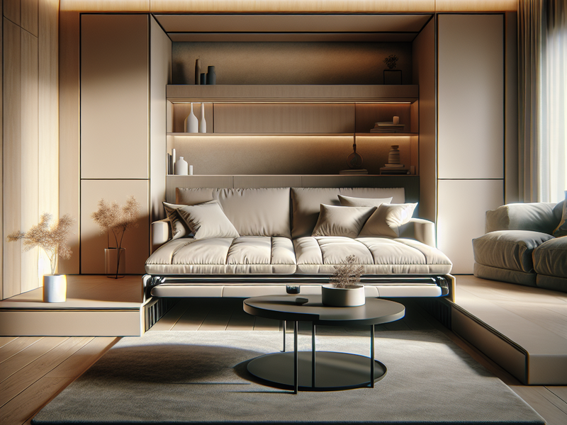 Sala de estar moderno com sofá-cama multifuncional