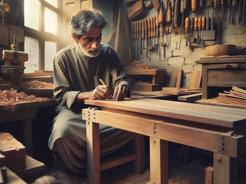Artesão criando móvel multifuncional