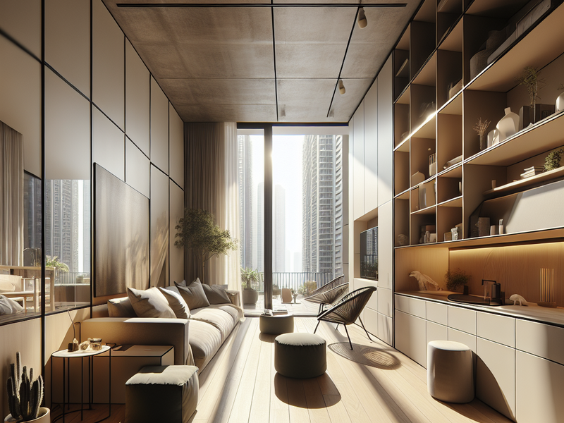 Apartamento urbano moderno com móveis compactos